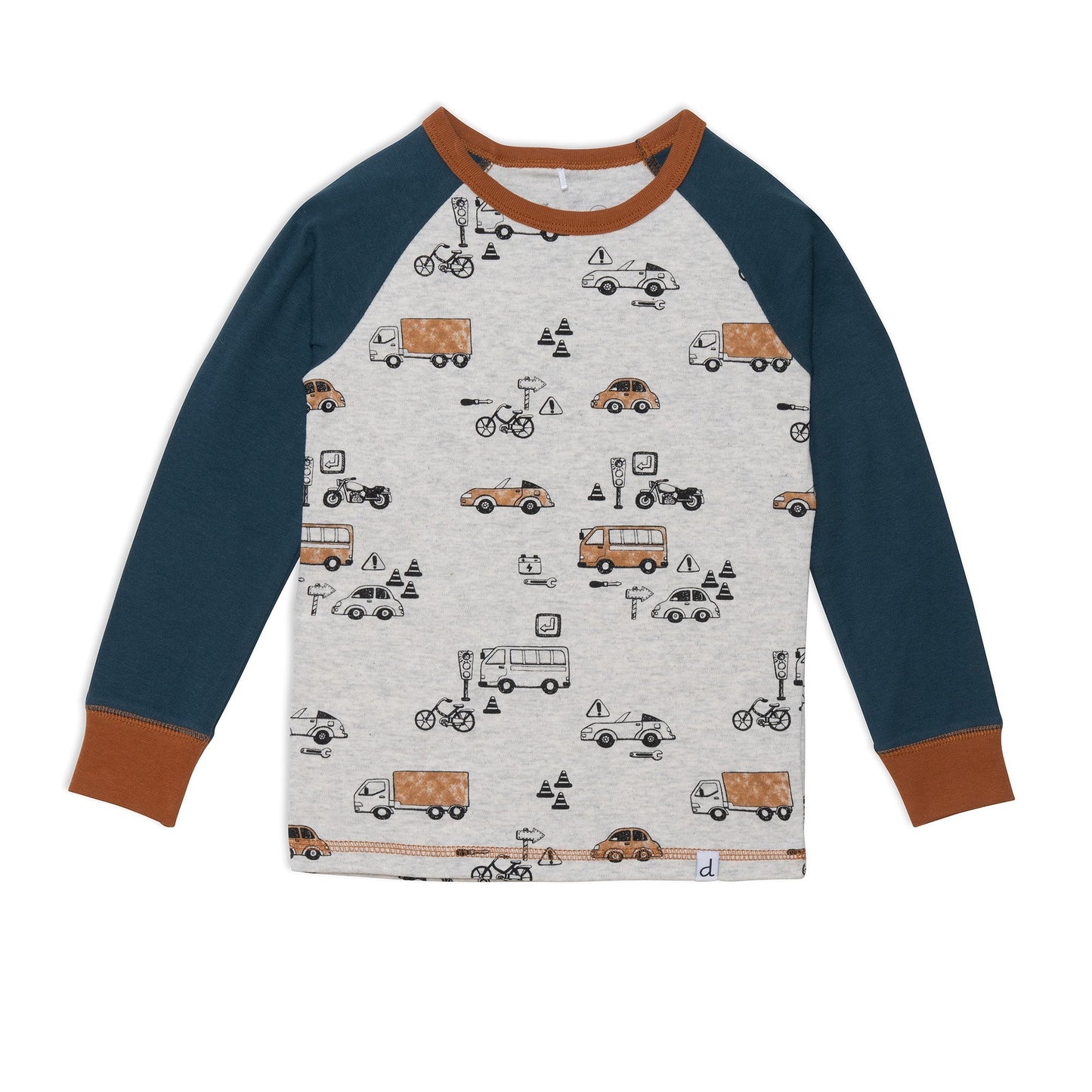 Organic Cotton Two Piece Pajama Set With Automobile Print