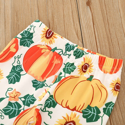 Tail Dress Sets Toddler Baby Girls Long-sleeved Pumpkin Print