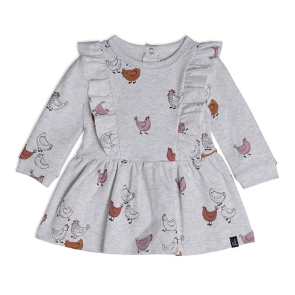 Organic Cotton Dress And Leggings Set Hen Print Rust And Beige