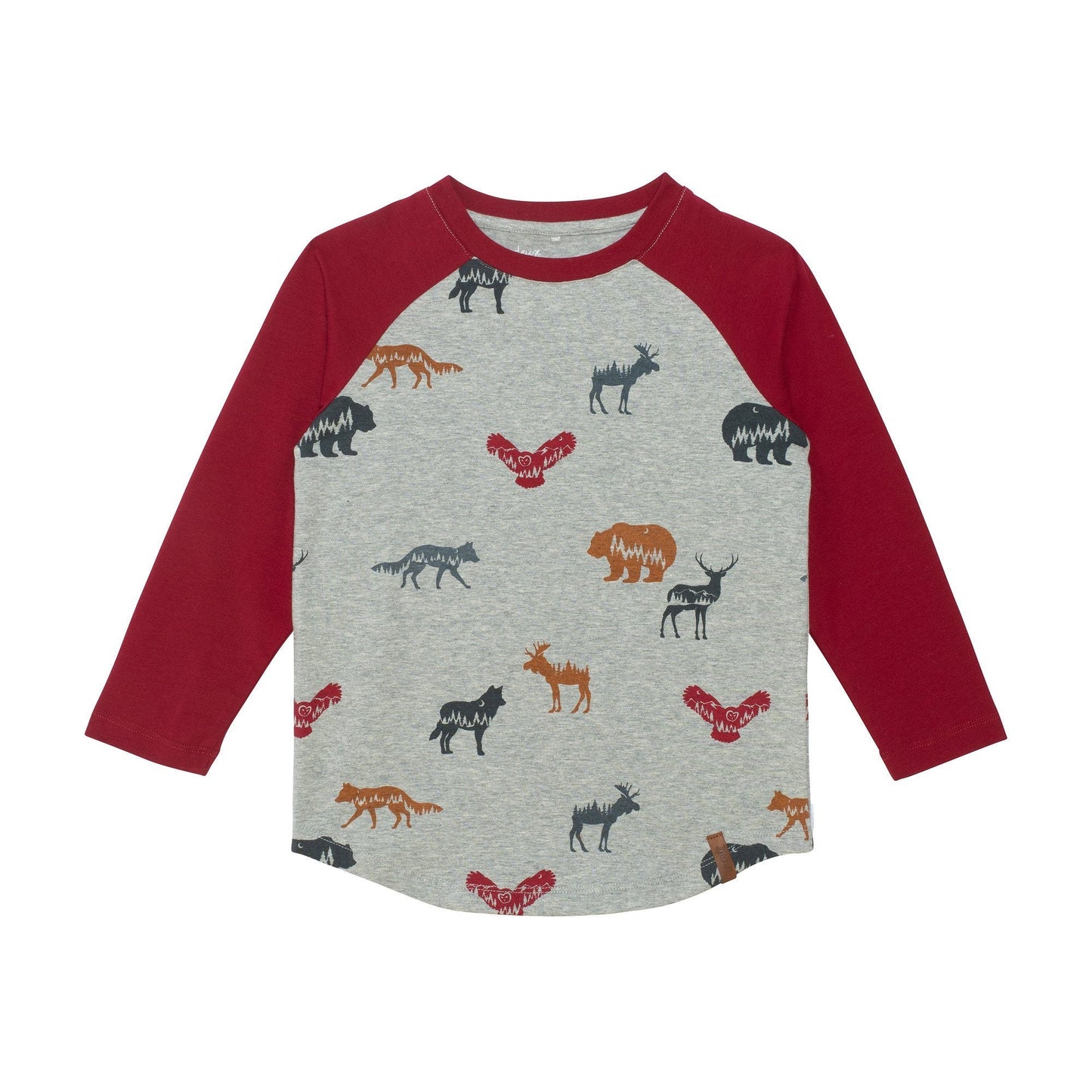 Organic Cotton Raglan Top With Animals Shadows Print