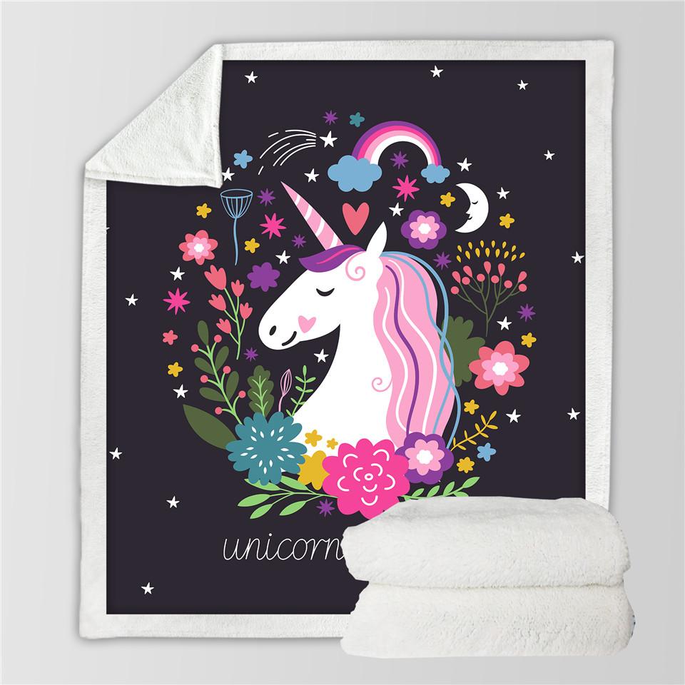 Cute Unicorn Floral Sherpa Fleece Throw Blanket for Kids Girls