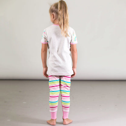 Organic Cotton Two Piece Pajama Set with Rainbows and Stripes "Glow in the dark"