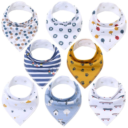 8Pcs Soft Cotton Colorful 100% Organic Bibs