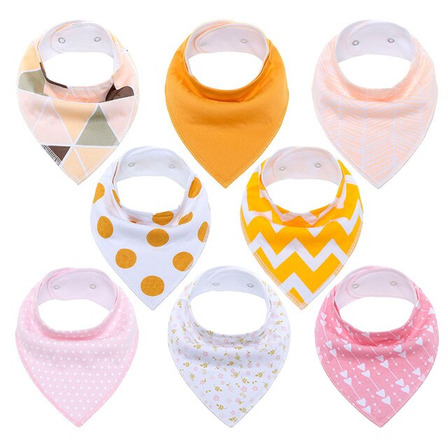 8Pcs Soft Cotton Colorful 100% Organic Bibs