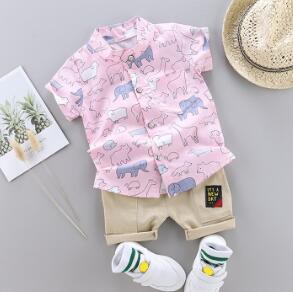 Toddler Summer Cartoon Dinosaur Print Short Sleeve Shirt + Pants