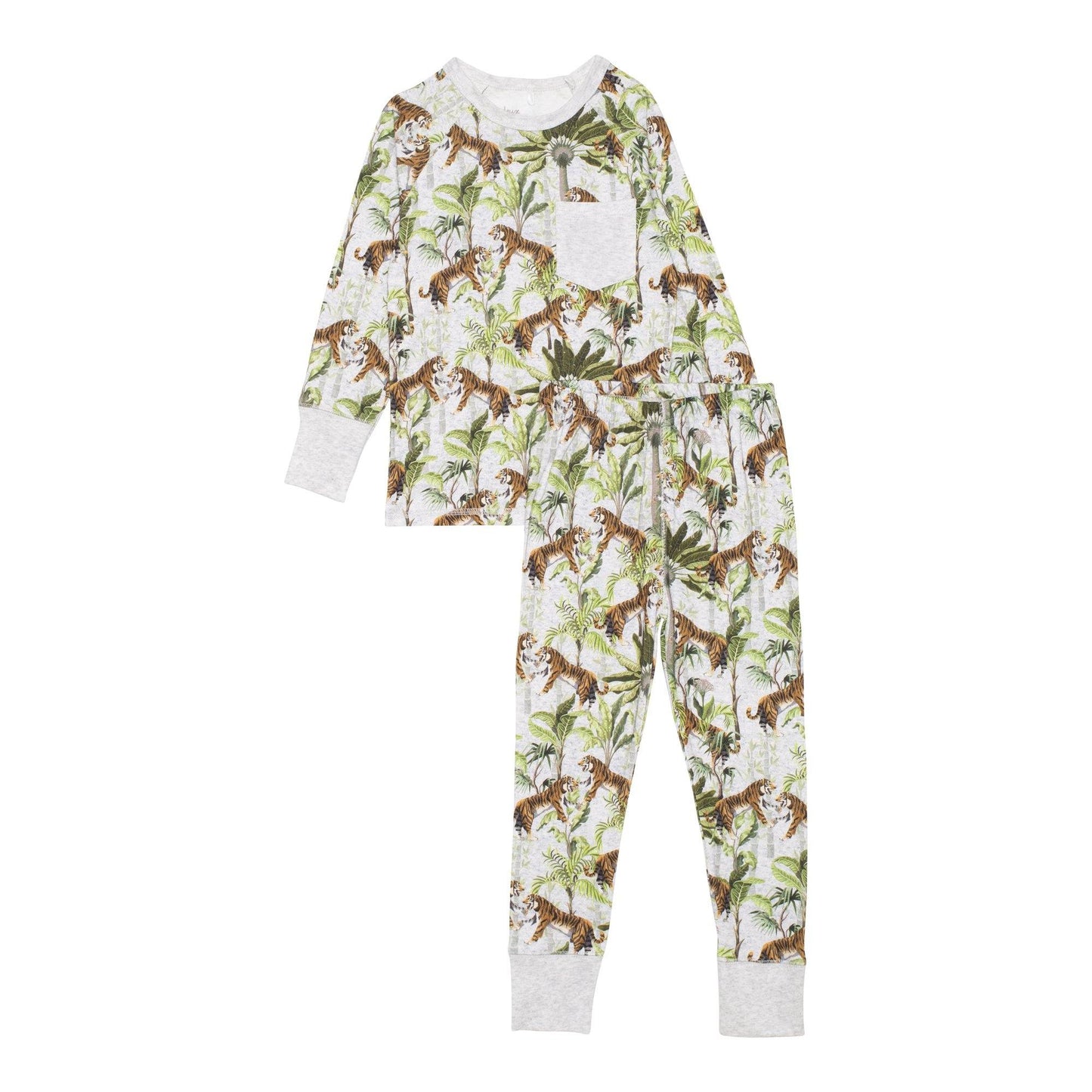 Organic Cotton Long Sleeve Printed Pajama Set with Tigers