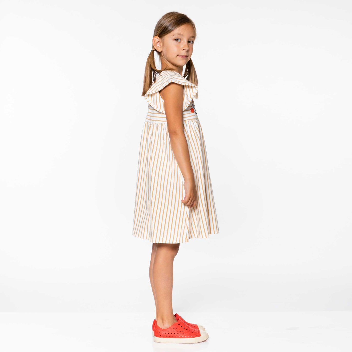 Organic Cotton Striped Dress Beige