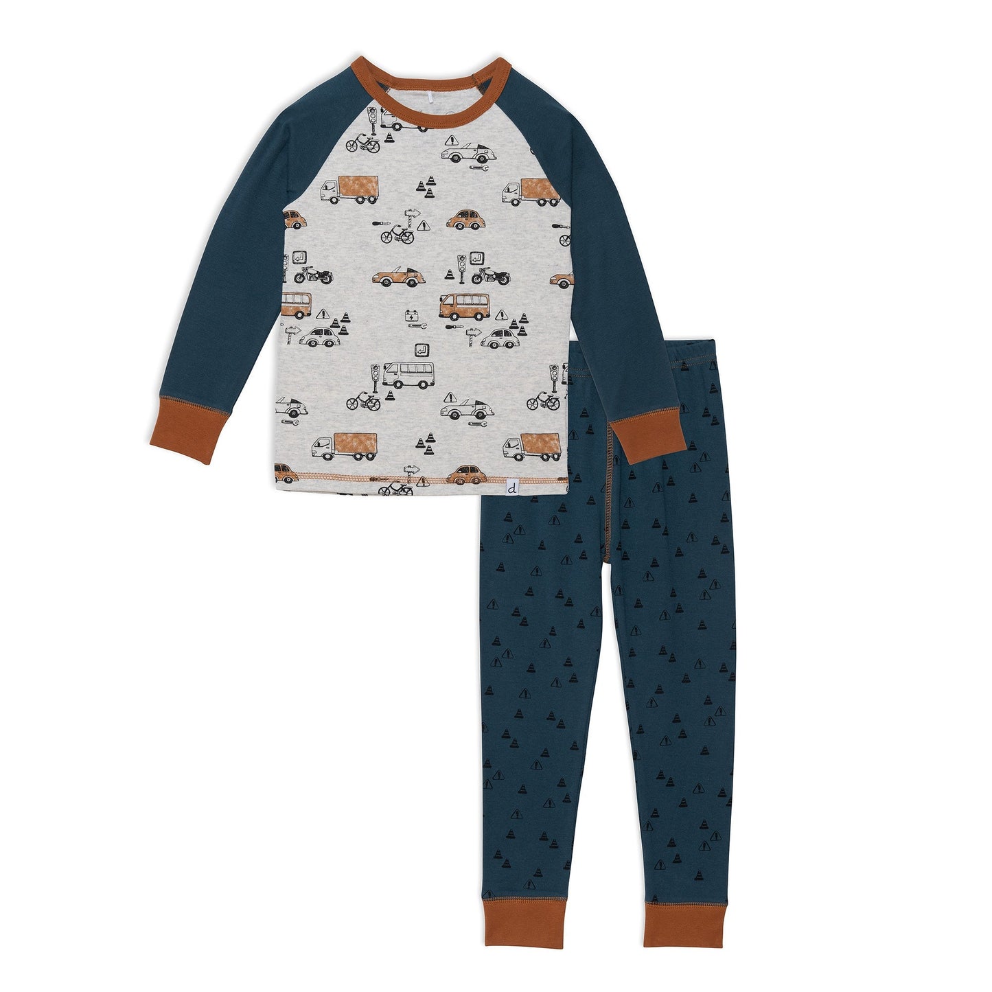 Organic Cotton Two Piece Pajama Set With Automobile Print