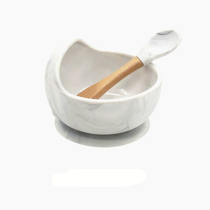 Baby Silicone Feeding Set  Wooden Spoon Suction Bowl Baby Plate Kids Toddler Assist Tableware BPA Free High Quality Silicone