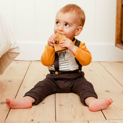 Organic Cotton Top And Pant Set Dark Grey, Yellow And Heather Beige