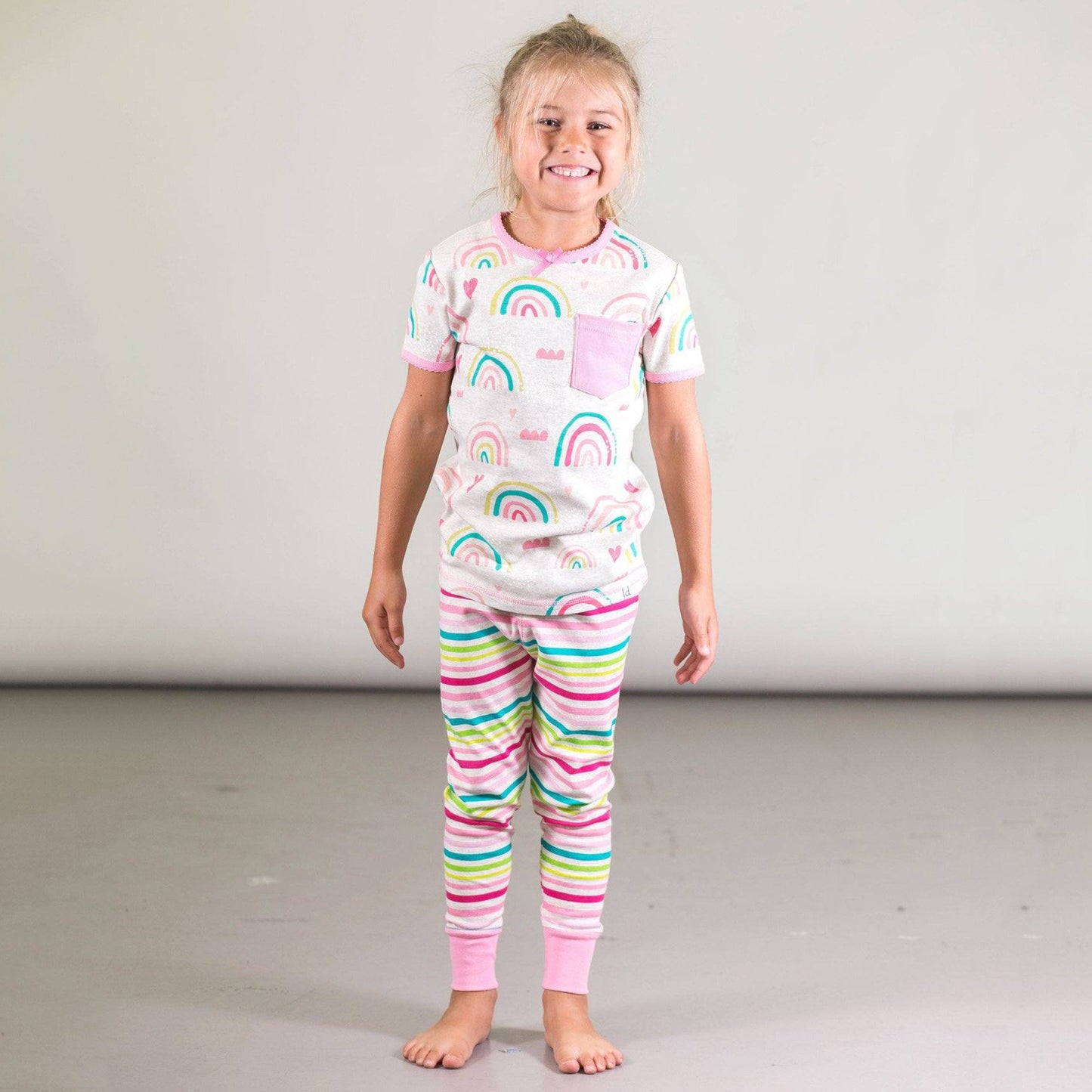 Organic Cotton Two Piece Pajama Set with Rainbows and Stripes "Glow in the dark"