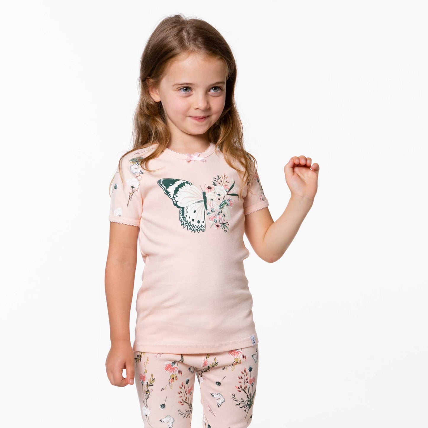 Organic Cotton Two Piece Pajama Set Light Pink Print