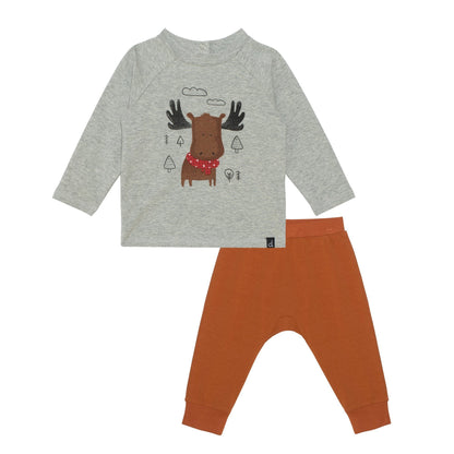 Organic Cotton Two Piece Set Holiday Moose