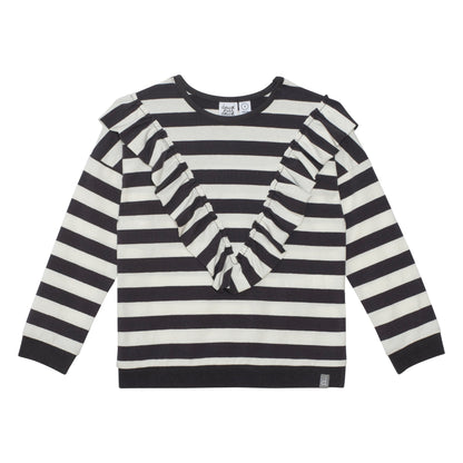 Organic Cotton Striped Top With Frill