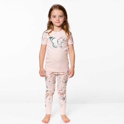 Organic Cotton Two Piece Pajama Set Light Pink Print