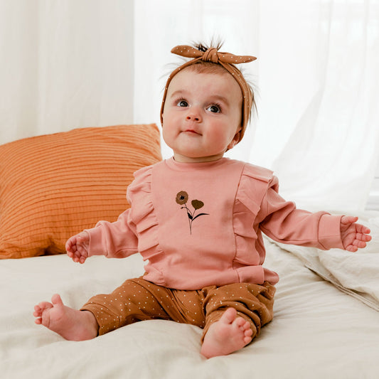 Organic Cotton Top And Pant Set With Ruffles Dusty Pink