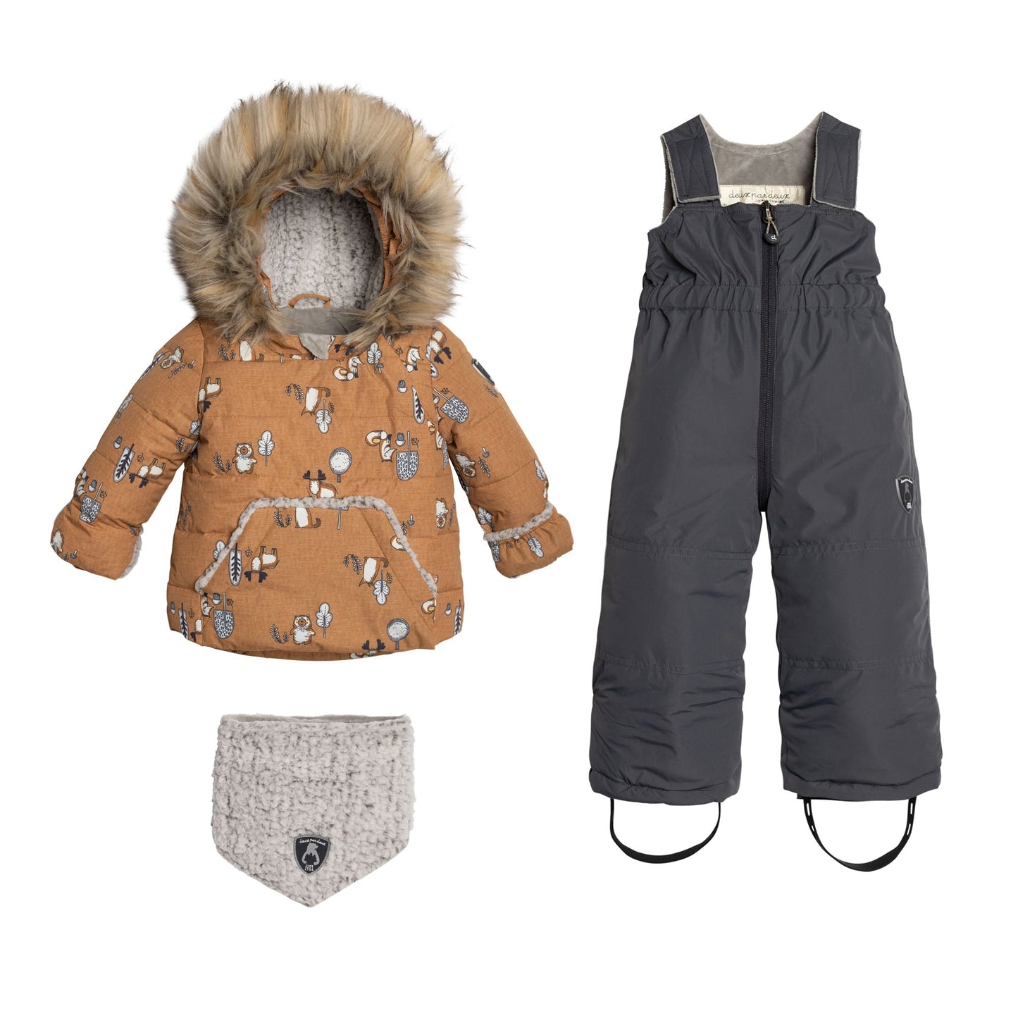 Printed Woodland Animals Two Piece Baby Snowsuit Yellow