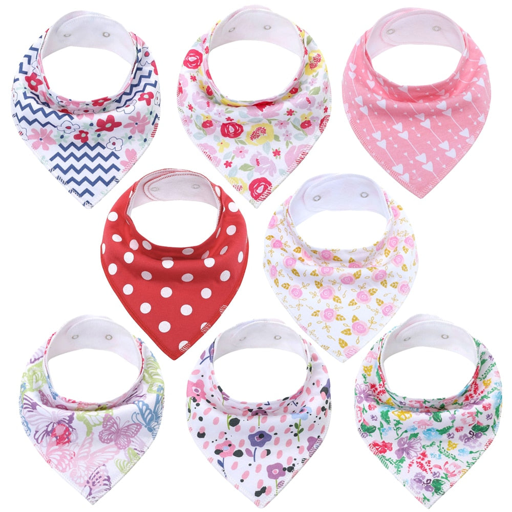 8Pcs Soft Cotton Colorful 100% Organic Bibs