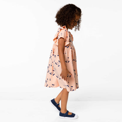 Organic Cotton Printed Slub Dress Salmon Pink