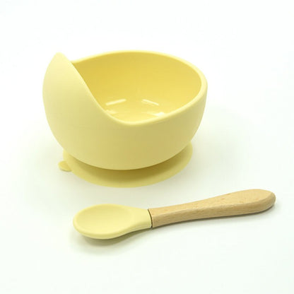 Baby Silicone Feeding Set  Wooden Spoon Suction Bowl Baby Plate Kids Toddler Assist Tableware BPA Free High Quality Silicone