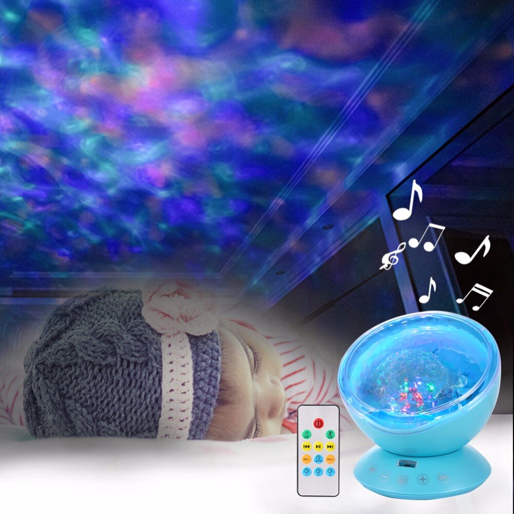 Ocean Wave Projector LED Night Light with Music Player Remote Control Colorful Cosmos Star Luminaria For kids' Christmas Gift