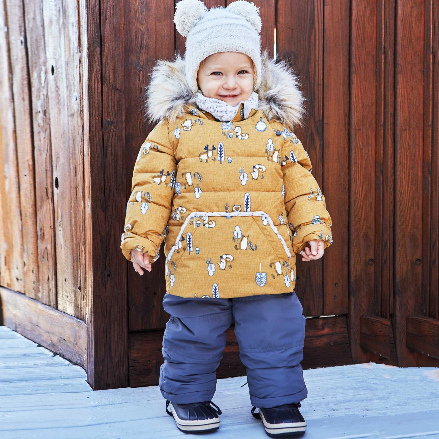 Printed Woodland Animals Two Piece Baby Snowsuit Yellow