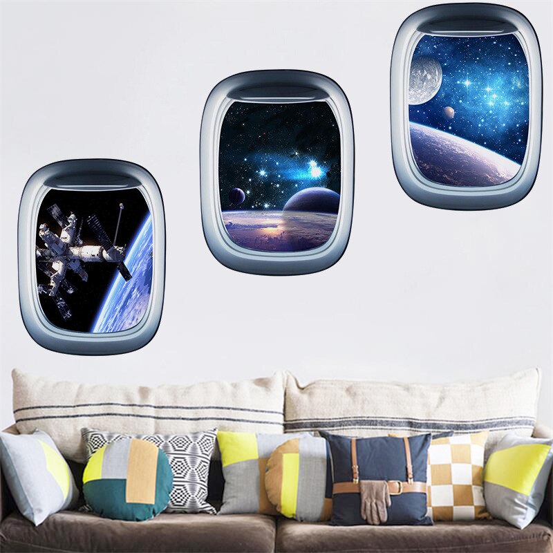 3D Space Galaxy Planets Wall Sticker Universe Star Wall Paper Waterproof Vinyl Art Mural Decal Kids Room Decoration Pegatinas