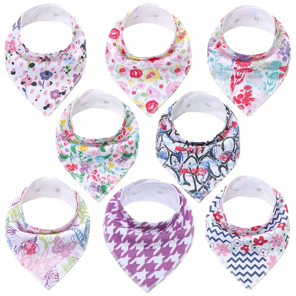 8Pcs Soft Cotton Colorful 100% Organic Bibs